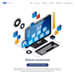 Website construction, GUI design, web application development 3d isometric vector concept illustration