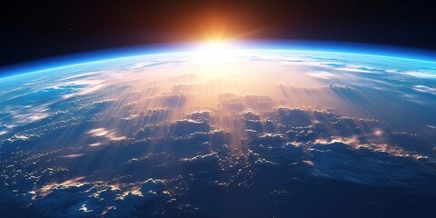 Blue sunrise view of earth from space - obrazy, fototapety, plakaty