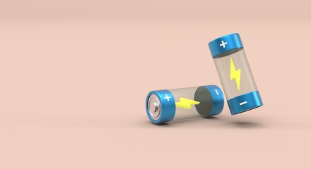 Batteries, smart and rechargeable batteries, eco batteries, renewable energy, sustainable energy, advertising flyer (3d illustration)