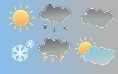 weather forecast icons. vector cloud, sun, cloudy, rain, thunderstorm, snow, blizzard