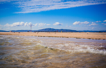 View of armona island paradise beach inside ria formosa nature reserve in algarve