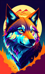 Colorful illustration of wolf as a poster