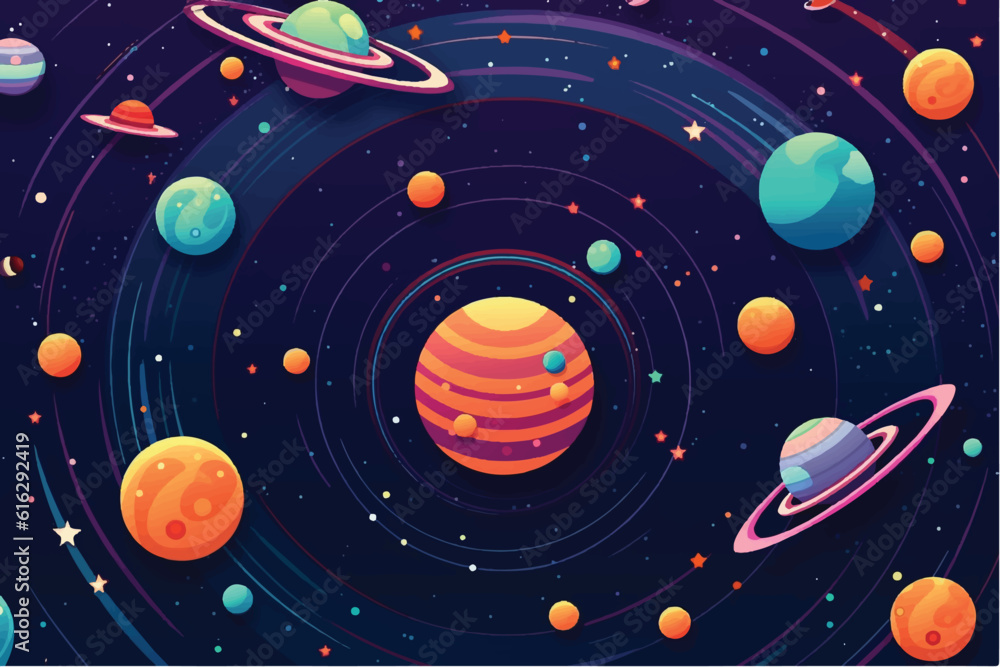 Wall mural vector illustration of cute flat style template with stars in outer space.
