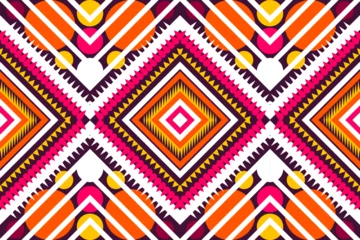 Stickers  Seamless design pattern, traditional geometric circle zigzag pattern. yellow purple pink orange  white  vector illustration design, abstract fabric pattern, aztec style for textiles,   © suthat