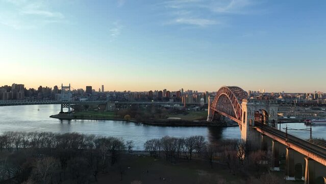Sunset Aerial Drone Footage NYC New York City Twilight Golden Hour River 4K