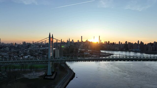 Sunset Aerial Drone Footage NYC New York City Twilight Golden Hour River 4K