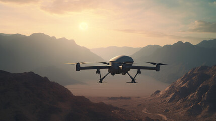 Fototapeta na wymiar drone hovering over the desert generative ai