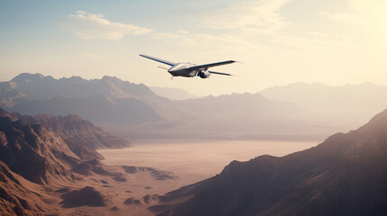 Fototapeta na wymiar military drone flying in the sky generative ai