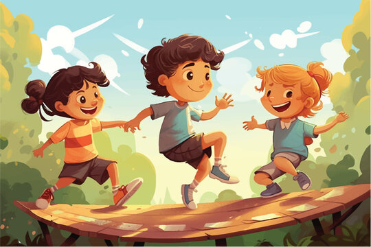 vector illustration of Little Children Having Fun Together.