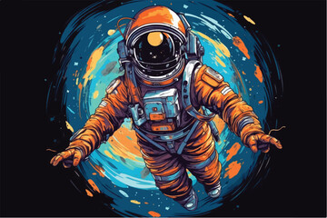 vector illustration of Astronaut boy flying on spaceship.