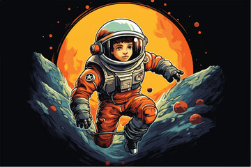 vector illustration of Astronaut boy flying on spaceship. © Muhammad Ishaq