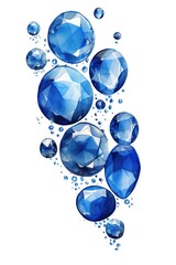 Cluster of sapphire and silver bubbles isolated on a white background