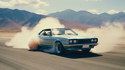 Obraz na płótnie Canvas Race car drifting with smoke behind it