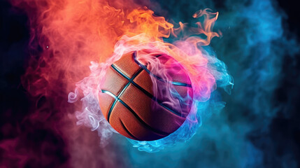 A basketball with colorfull smoke