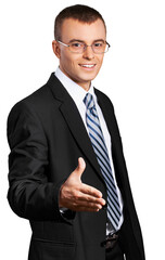 Young Businessman Offering Handshake with Glasses - Isolated