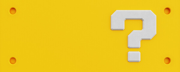 White question mark video game inspired on yellow wall © amolyus