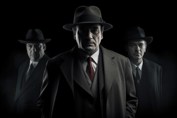 Mafia boss movie concept in dark black background, mafia movie, crime committees. Generative AI