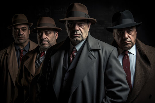 Mafia boss movie concept in dark black background, mafia movie, crime committees. Generative AI