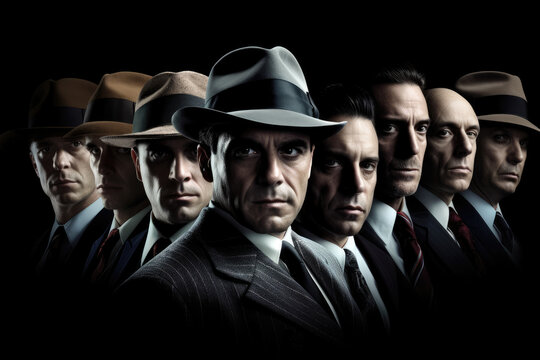 Mafia boss movie concept in dark black background, mafia movie, crime committees. Generative AI