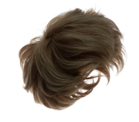 Short straight Wig hair style fly fall explosion. Dark Brown man woman wig hair float in mid air. Straight brown blonde wig hair wind blow cloud throw. White background isolated