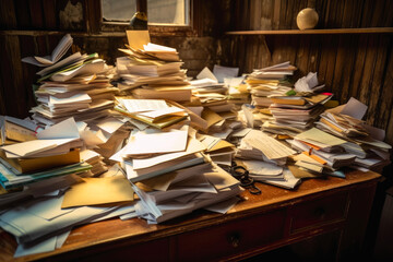 Large pile of unopened letters, lost mail letters sitting on a pile. Generative AI