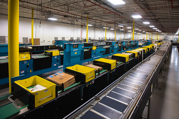 Packet sorting center distributing packets in right direction. Generative AI