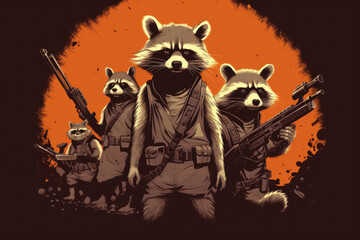 Illustration of raccoon empire, fictional movie cover or poster. Generative AI