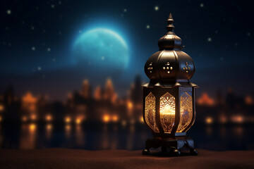Photo of classic oil lantern islamic culture beautiful background AI generated
