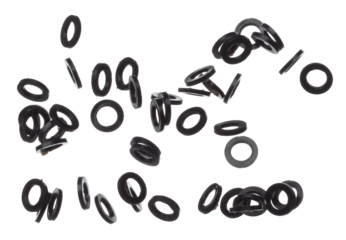 Rubber O-Ring for industry and Repair, o ring seal gaskets to joint pressure and prevent leak from machine component. Black rubber o rings use in product plumbing water oil. White background isolated