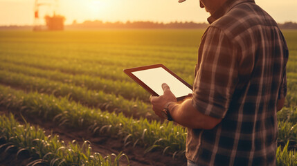 farmer using tablet computer checking data of agriculture sugarcene, --aspect 16:9 p2