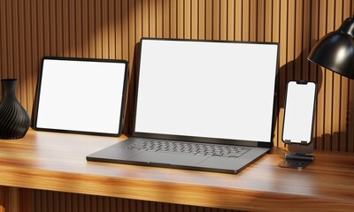 Responsive Web Design and website Mockup, Devices Mock up, Smartphone desktop tablet laptop template Mockup, Realistic 3D Render Illustration.