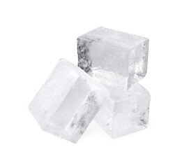 Crystal clear ice cubes isolated on white