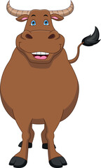 cute buffalo cartoon on white background