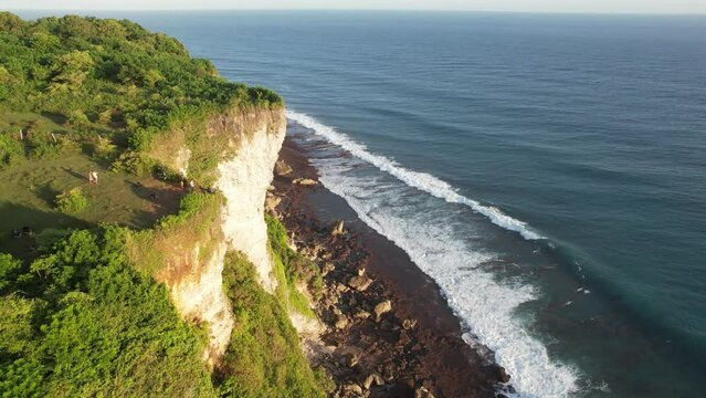 Aerial Karang Boma Cliff Uluwatu Pecatu Bali during Sunset