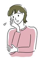 悩む女性のシンプル線画イラスト