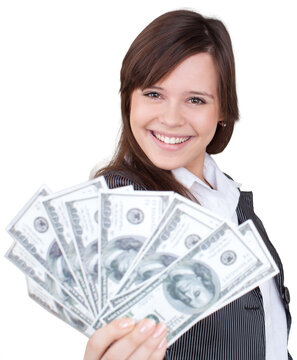 Businesswoman with Dollars - Isolated