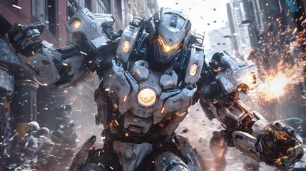Fototapeta premium mecha combat system, digital art illustration
