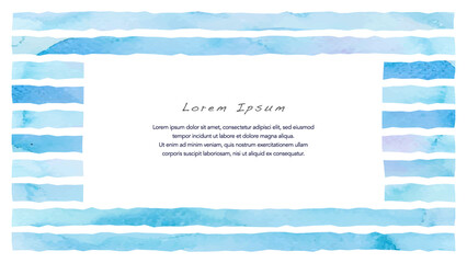 透明水彩のストライプのタイトルイメージー青