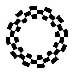 Circle checkerboard race frame, spiral design border pattern, copy space. White background. EPS includes pattern swatch that will seamlessly fill any shape.