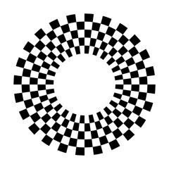 Circle checkerboard race frame, spiral design border pattern, copy space. White background. EPS includes pattern swatch that will seamlessly fill any shape.