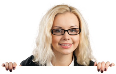 Friendly Businesswoman Holding Invisible Placeholder - Isolated