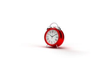 3d rendering of a red metal clock with alarm clock function. Illustration on the topic of work, business, time. Minimal style. Transparent background.