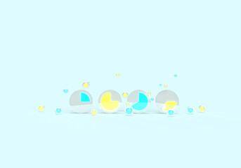 3d rendering glowing circles of analytics, dashboards. Illustration on the topic of work, business, calculations, statistics, data, analytics. Minimal style. Blue background.