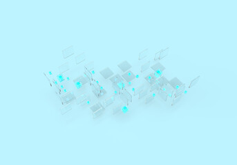 Pattern windows glass. 3d rendering illustrations on the theme of Windows glass, operating system, interface, explorer, computer and Internet. Blue background.