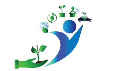 Eco icon design, environment symbol Planting trees and using alternative energy that is environmentally friendly. To make the world greener and more sustainable.