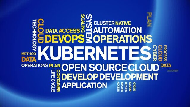 Kubernetes animated tag word cloud;text design animation kinetic typography seamless loop.