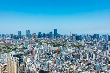 (東京都-都市風景)青空と東京都心の景観１