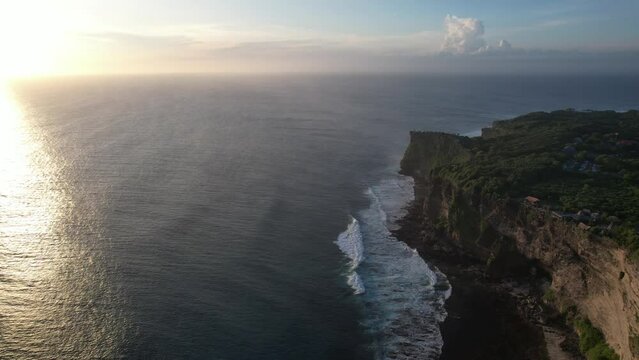 Aerial Karang Boma Cliff Uluwatu Pecatu Bali during Sunset