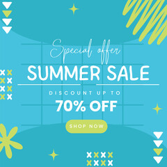 Summer Sale minimalist square banner template. Suitable for social media posts, flyer,backgroud and web internet ads.