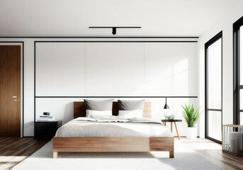 Modern bedroom with window.Generative AI